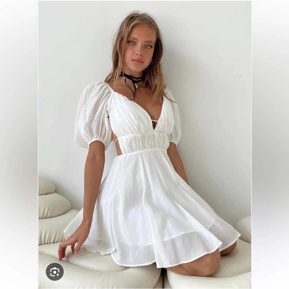 Princess Polly White Puff Sleeve Mini Dress size 6